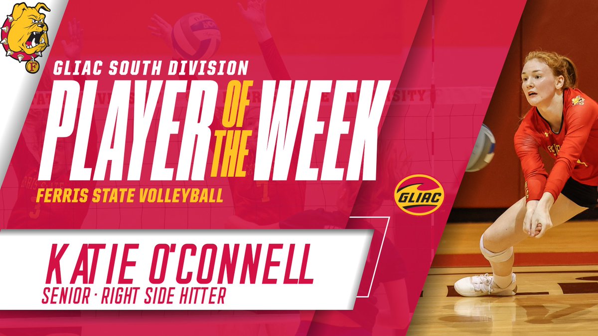 ferrisathletics's tweet photo. Congrats to the Bulldogs' Katie O'Connell on being chosen as this week's GLIAC South Division Volleyball Player of the Week! https://t.co/APIQY9mSOD @FerrisStVball https://t.co/5sHWUlTDYe