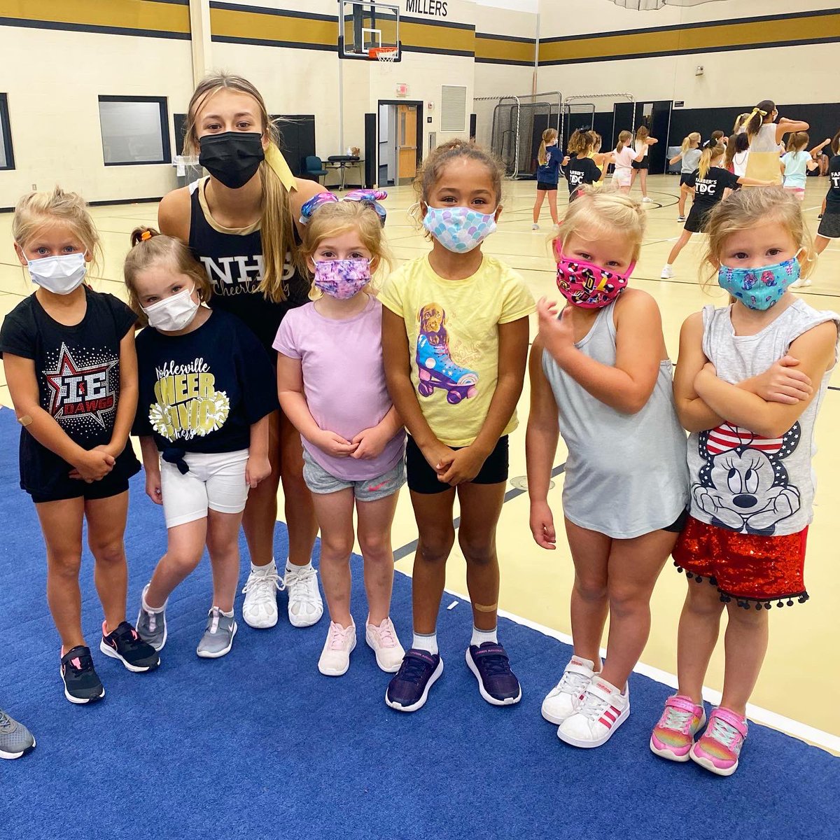 MillersCheer's tweet photo. We had a BLAST at our 2021 Kids Clinic/ sharing the Friday Night Lights with 180 future Millers Cheerleaders! 🤍⭐️ Thank you to the families who came and supporter your Noblesville HS Cheerleaders! https://t.co/SyZilGqpvh