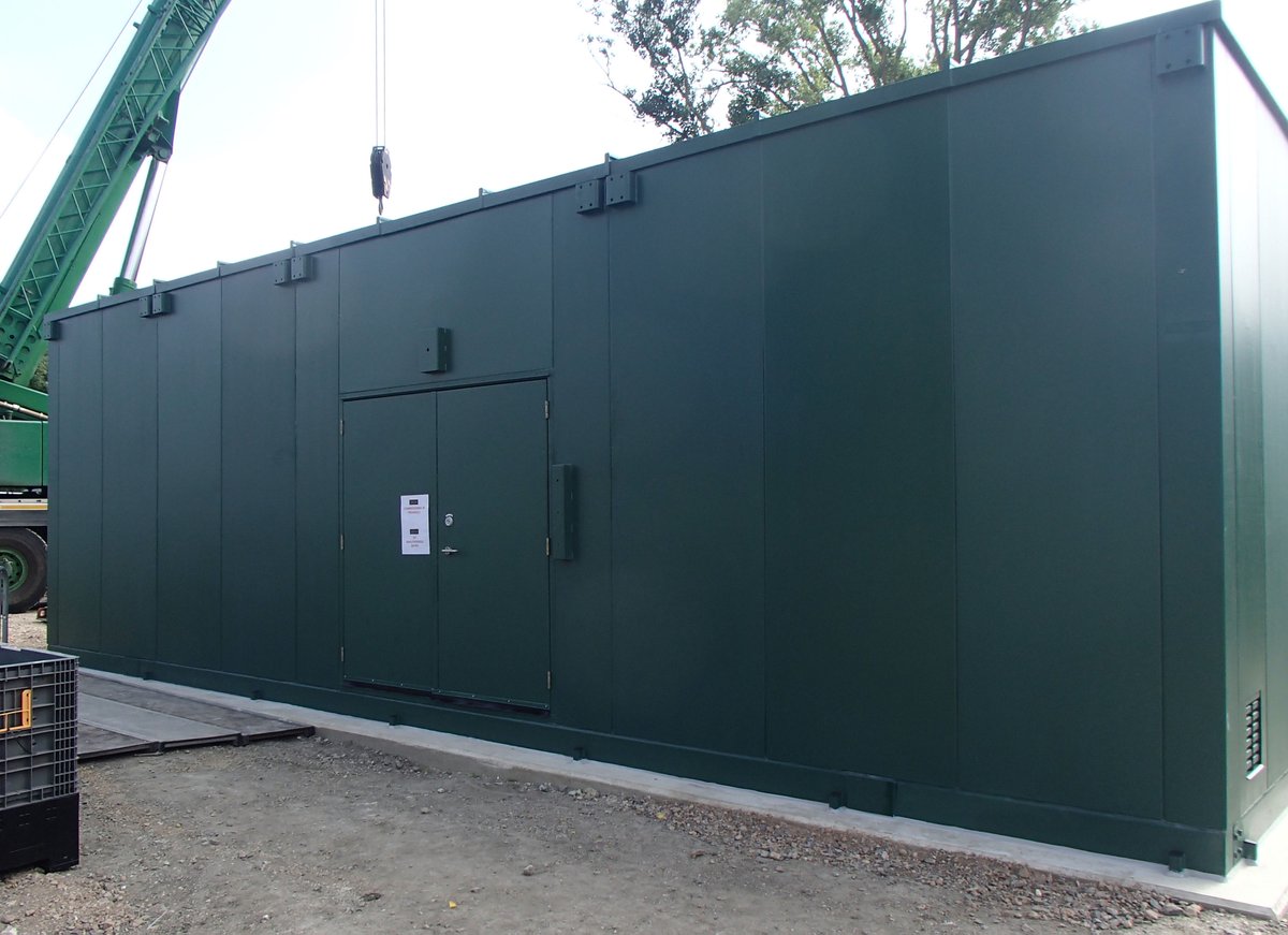 We ensure site disruption is keep to an absolute minimum, built at our Welshpool factory &amp; then taken to site. Our Site Services Team with crane fixed into position over existing plant, UltraSecure high security purposely designed LPCB Level 4 walk-in modular building enclosure.