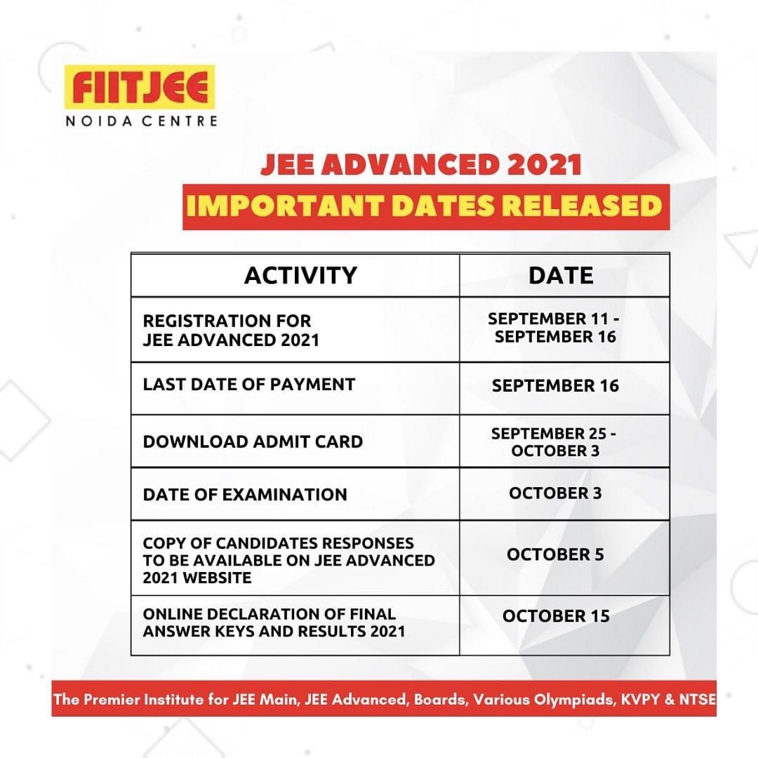 Fiitjee_Noida's tweet image. #JeeAdvanced2021 
Aspirants! The dates for JEE Advanced have been released on the official website!

Visit our website for more info: fiitjeenoida.com
For queries: 0120-4754800/ 7981194058/7042734422/9599596524/9871113448

#fiitjee #fiitjeenoida