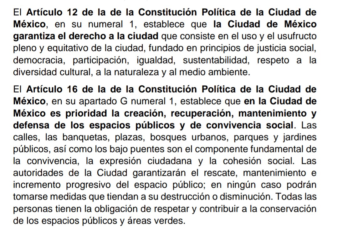 "Las autoridades de la Ciudad garantizarán... el mantenimiento e incremento progresivo del espacio público; en ningún caso podrán tomarse medidas que tiendan a su destrucción o disminución"