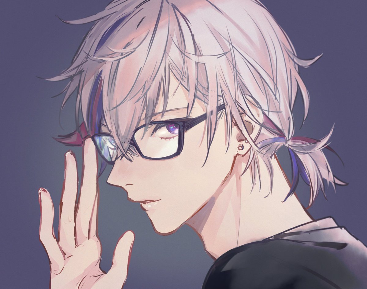 1boy male focus solo glasses purple eyes looking at viewer shirt  illustration images