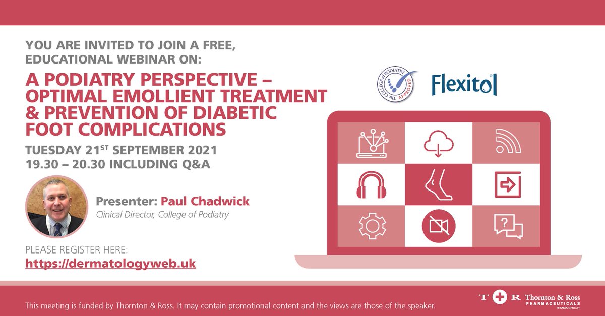 Flexitol UK (@flexitoluk) on Twitter photo Our upcoming FREE webinar in partnership with <a href="/RoyColPod/">Royal College of Podiatry</a> explores a recently published consensus paper titled 'optimal emollient treatment & prevention of diabetic foot complications'.
Learn more here: dermatologyweb.uk/event/Index/b4… Our upcoming FREE webinar in partnership with <a href="/RoyColPod/">Royal College of Podiatry</a> explores a recently published consensus paper titled 'optimal emollient treatment & prevention of diabetic foot complications'.
Learn more here: dermatologyweb.uk/event/Index/b4…