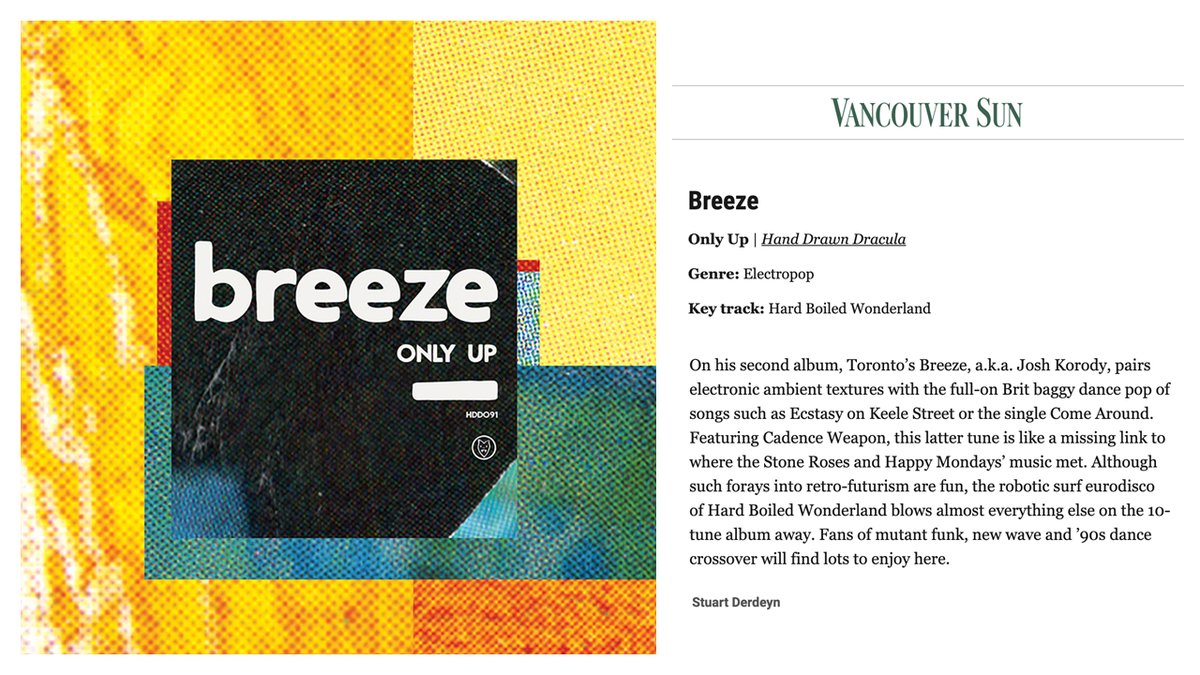 Breeze (<a href="/breeze_bpm/">breeze</a>) "Only Up” in <a href="/VancouverSun/">The Vancouver Sun</a> 
🇨🇦 vancouversun.com/entertainment/…