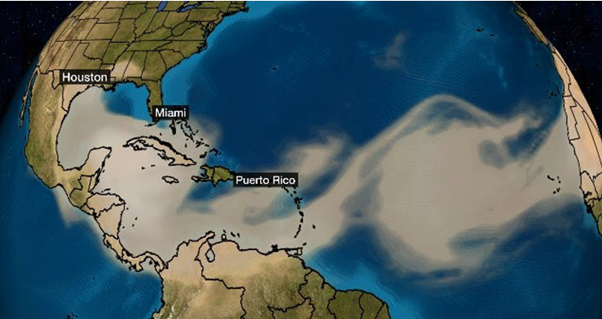Godzilla carries huge amounts of dust across the Atlantic Ocean (image from severe weather.com)