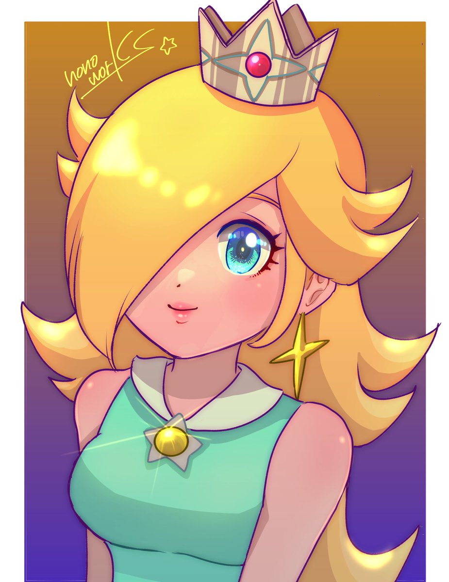 rosalina 1girl blonde hair earrings crown jewelry solo hair over one eye  illustration images