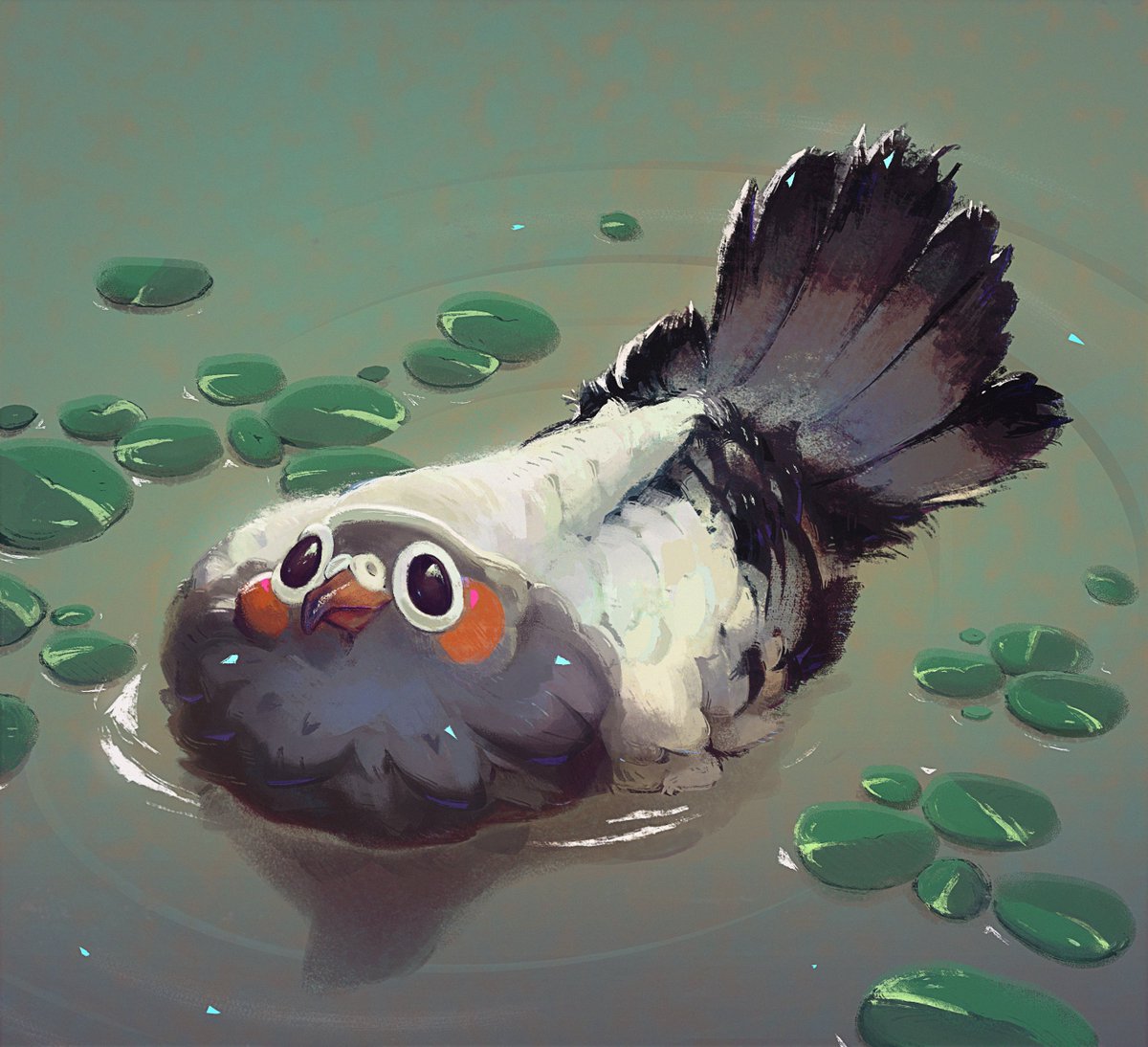 I painted a happy swimming pigeon ✨