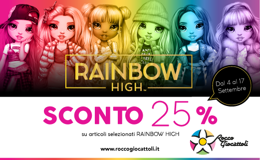 Esprimi te stessa con i colori dell'arcobaleno e vivi mille avventure con Ruby, Violet, Jade, Krystal e tutte le ragazze della Rainbow High🌈
Fino al 17 settembre le trovi in offerta al 25%: scopri la promo sul nostro sito roccogiocattoli.it ✨ 
#Roccogiocattoli #rainbowhigh