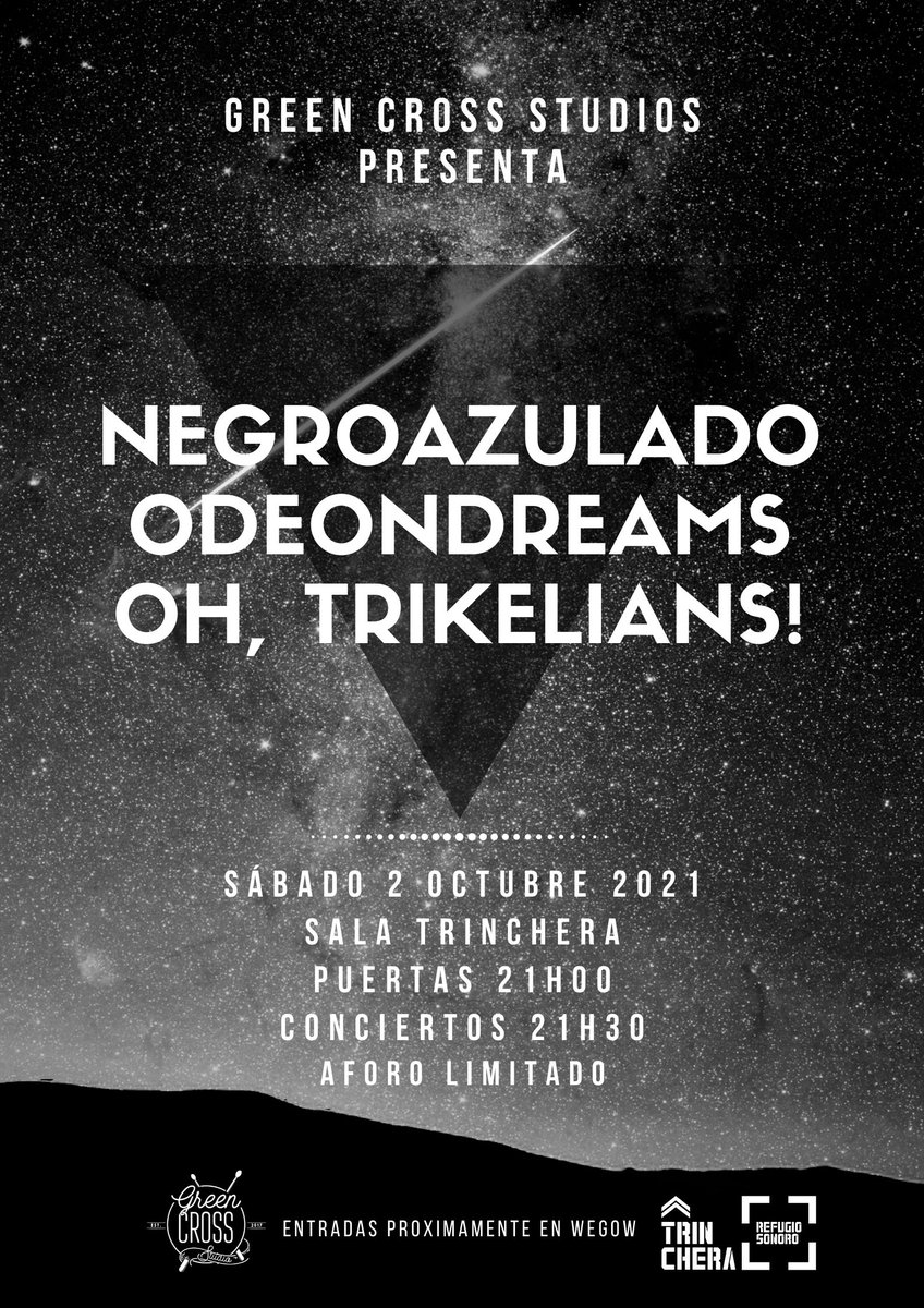 El próximo 2 de octubre en @salatrinchera las 3 bandas que plantaron la semilla de lo que hoy es @greencrossstudio se reúnen en un evento sin nombre.

Poned la fecha en el calendario y permaneced atentos a la salida a la venta de las limitadísimas entradas que habrá disponibles.