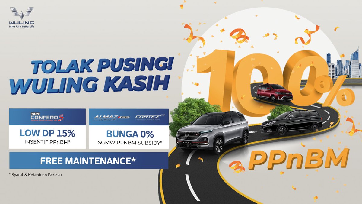 WulingMotorsID's tweet photo. Sekarang enggak usah pusing lagi cari mobil! Karena Wuling masih kasih subsidi PPnBM* hingga 100% di bulan September ini! (1)
#WulingMotors #DriveForABetterLife #PPnBMWuling #PPnBMSGMW #PromoWuling #ProgramWuling #NewConfero #NewConferoS #CortezCT #CortezCTTypeS #AlmazRS https://t.co/nQuwIbyGJu