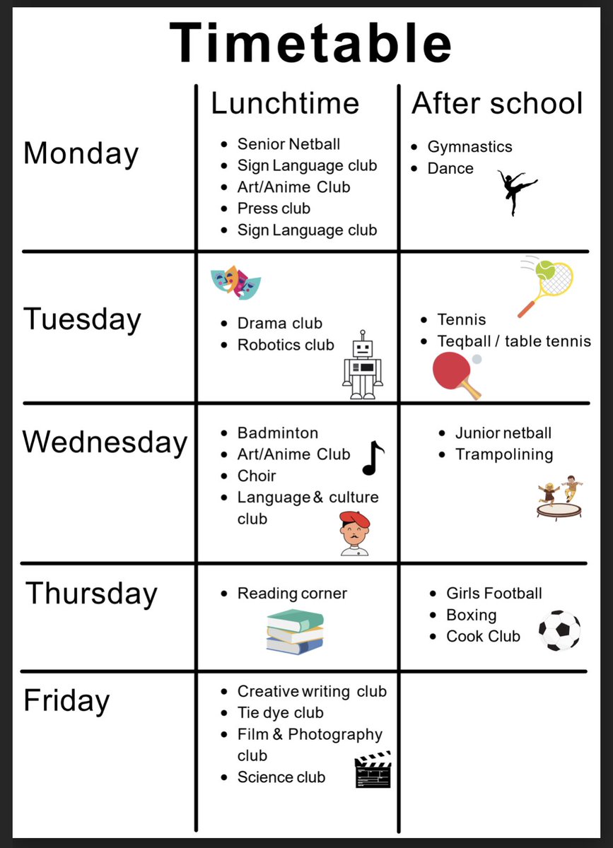 SLHS Wider Achievement (@slhswiderach) on Twitter photo Clubs are back on again this week! Please see timetable below. Donāt miss out! <a href="/StLukesHigh/">St Lukeās High School</a> Clubs are back on again this week! Please see timetable below. Donāt miss out! <a href="/StLukesHigh/">St Lukeās High School</a>