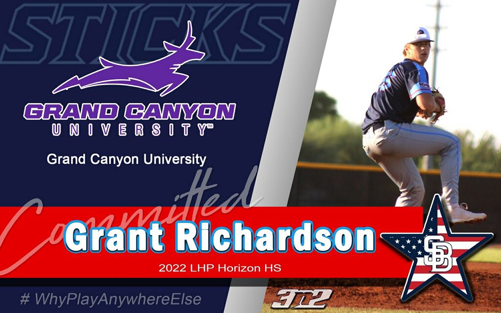 Congratulations to Sticks SW LHP Grant Richardson (@grant_rich22) on his commitment to @GCU_Baseball 
Grant was a huge part of Sticks SW 2022 team this past summer. We are very excited for him and his bright future. @AR_Sticks @husky_baseball_ @The_CAAdvantage