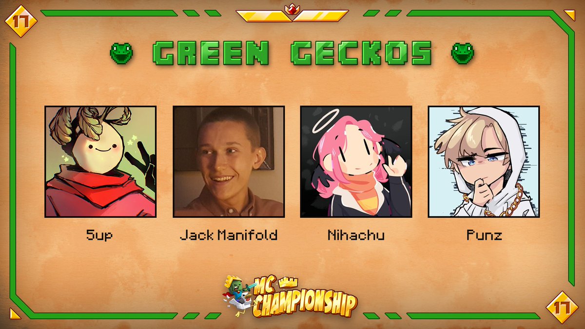 MCChampionship_'s tweet image. 👑 Announcing team Green Geckos 👑
@5uppps @JackManifoldTV @Nihaachu @Punztw
Watch them in MCC on Saturday September 18th at 8pm BST!