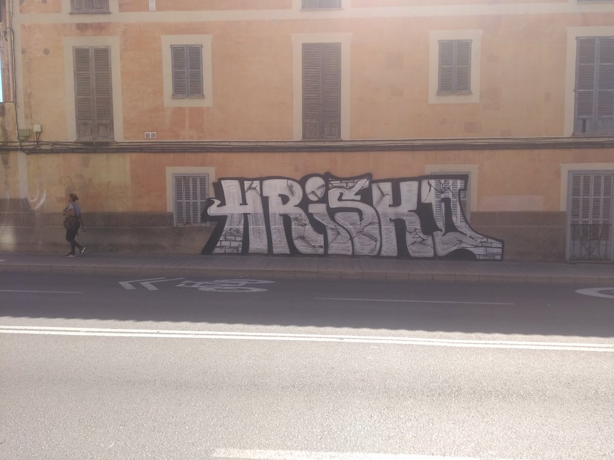 joanrierafrau's tweet photo. Carrer Espartero, prop de la Plaça del Progrés de Palma. Lloc de molt de trànsit. Els grafiters vandàlics, amb total impunitat, s'han carregat una façana i denigrat tot el carrer. ¿És que ningú vigila? És que ningú actúa contra aquests grups organitzats? https://t.co/N8uNLapmsb