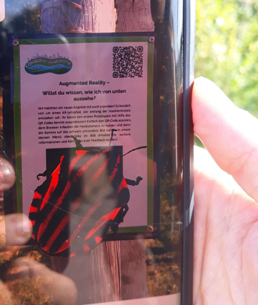 queichland's tweet photo. Unser neues Augmented-Reality Probeangebot ist nun auf der Fläche zu finden! QR-Code scannen und unsere kleinsten (Mit-)Bewohner kennenlernen! Sendet uns euer Feedback. Jede*r Einzelne hilft das Angebot auf Praxistauglichkeit zu testen. #artenvielfalt #insekten #AugmentedReality https://t.co/u25G9Gd8PR