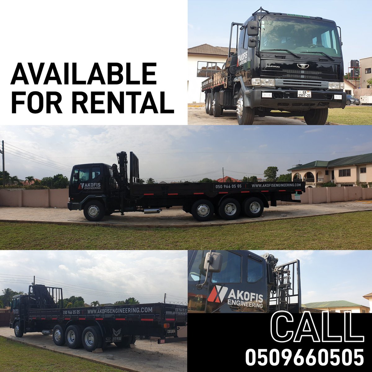 AkofisEng's tweet photo. Looking for a truck to hire to transport all kinds of goods to your preferred destination?
Look no further, call us today!
We have a strong and durable Daewoo Truck readily available for hiring. It comes with a 7 tonne crane to lift all your heavy goods.
#akofisengineering https://t.co/tFwvwGyU3p