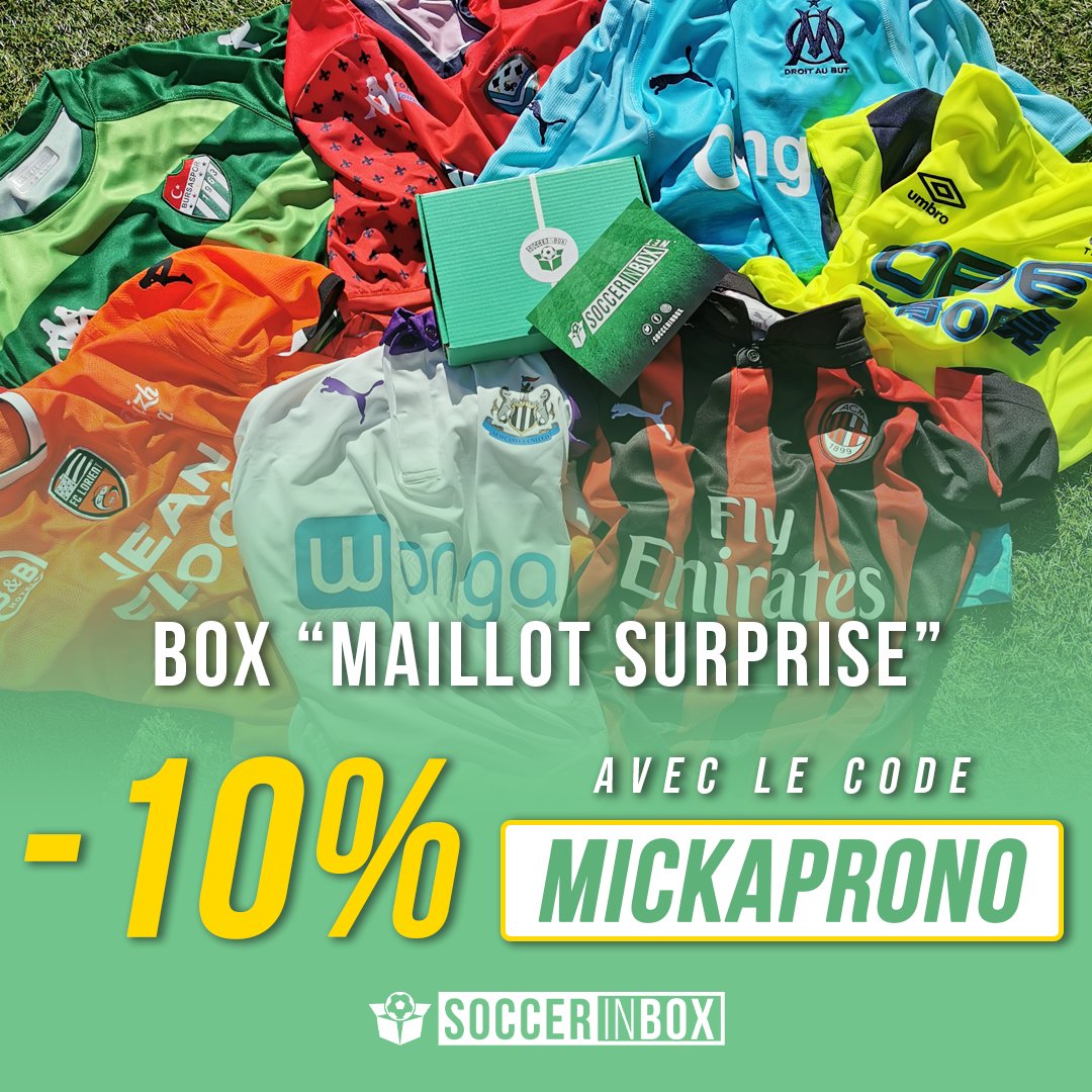 MickaProno's tweet image. Avec @SoccerInBox pour tout achat sur leur site soccerinbox.net avec le code promo MICKAPRONO vous aurez 10% de réduction !!! 

➡️ si vous voulez une box surprise de maillots de foot pour offrir à un proche ou pour vous même n'hésitez pas 🙂 

#TeamParieur