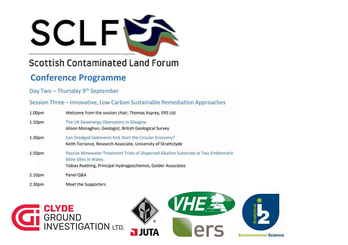 ScottishCLF's tweet photo. Let's take a look at our programme for the Third Session of our Virtual Conference.  Remember Tickets are on sale now at https://t.co/hyzl3Pfpws #SCLF2021 
@VHEconstruction Clyde Ground Investigation @i2Analytical @JUTAUK
@ERSremediation https://t.co/jI7C05Gm70