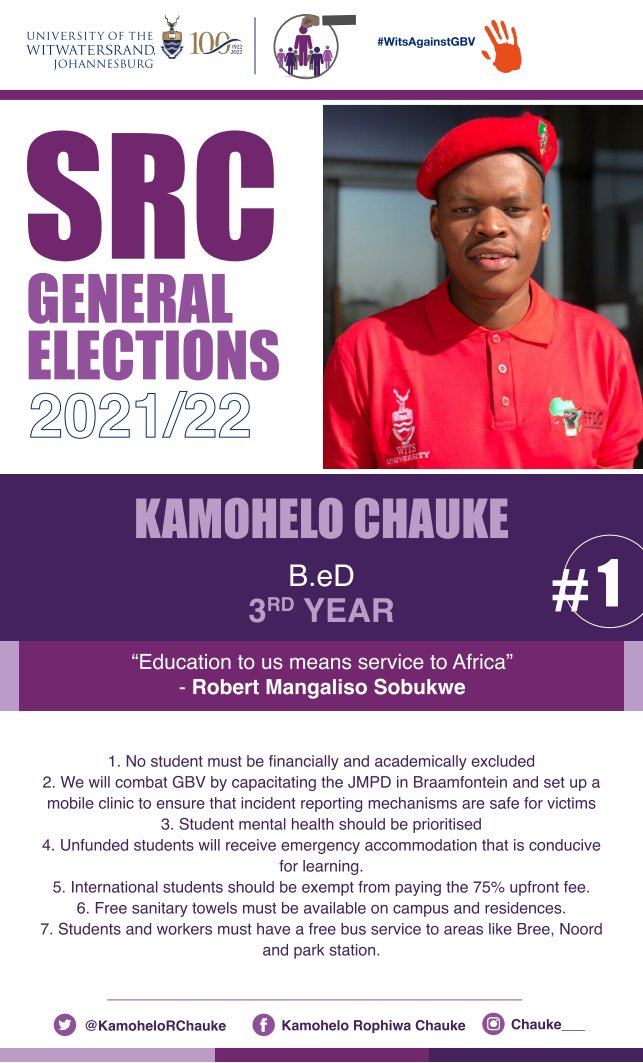 Wits_SRC's tweet photo. (THREAD) 
Here are all the candidates for the 2021-2022 SRC elections. You can vote for up to 13 candidates of your choice on the 7th and 8th of September. https://t.co/FTqtf2LFFG