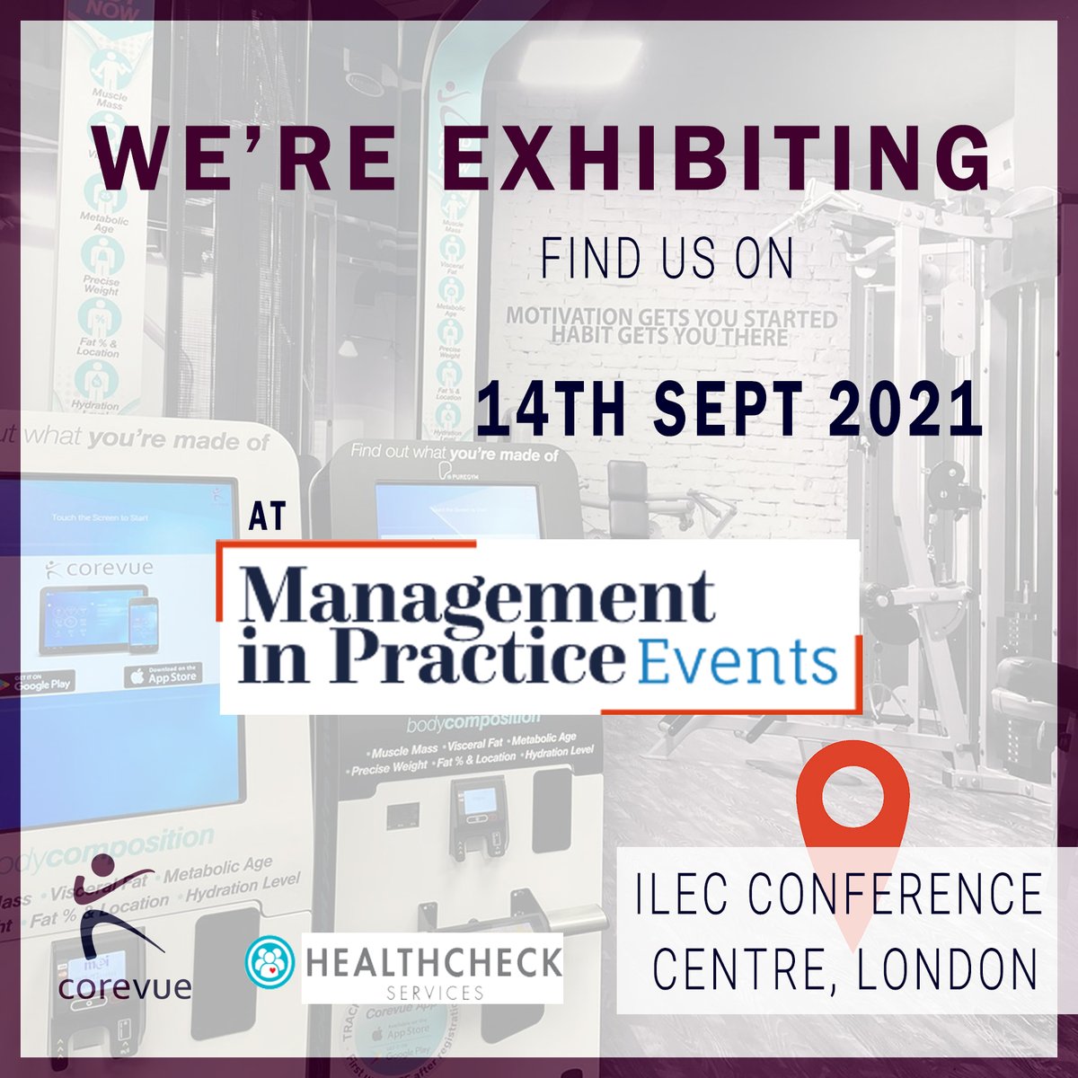 WE ARE EXHIBITING!

CoreVue will be exhibiting at the Ilec conference centre London on the 14th of this month! Come and see!
<a href="/GPpracticeMGMT/">Management in Practice</a> <a href="/ILEC_CC/">ILEC Conf. Centre</a>
.
.
.
#corevue #healthcheckservices #managementinpractice #practicemanagers #doctors #ukdoctors #ileccentre #stayhealthy