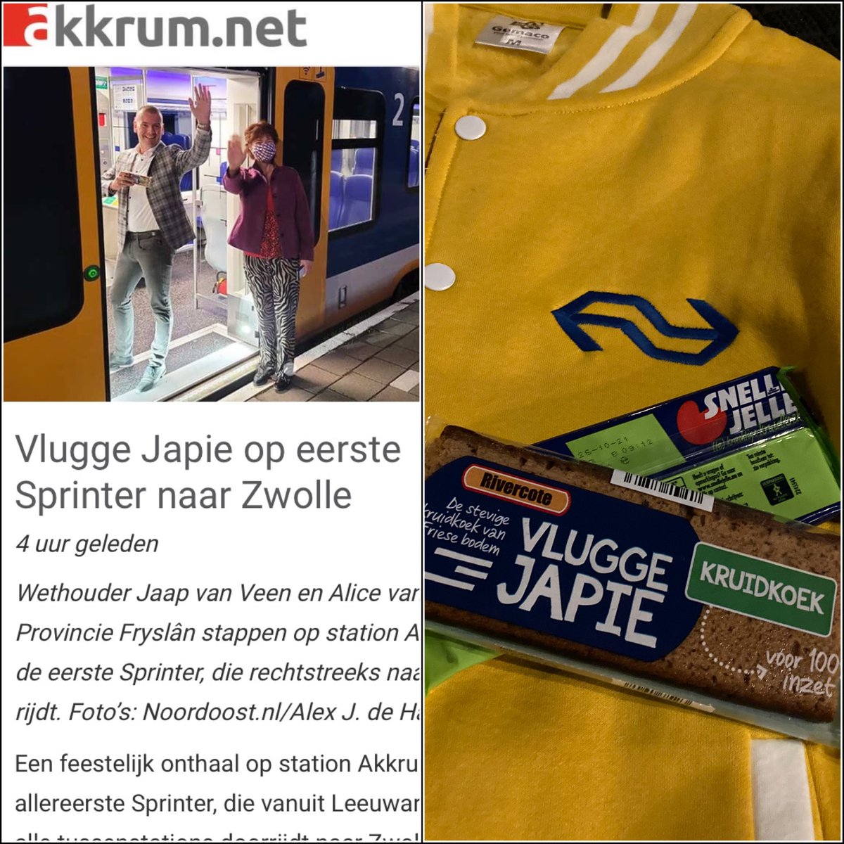 Een klein grapje vandaag. Ter ere van de eerste Sprinter naar Zwolle deelde de NS Snelle Jelle’s uit. Om verwarring met wethouder <a href="/jellezoetendal/">Jelle Zoetendal</a> te voorkomen koos ik ervoor mijn eigen koeken ‘Vlugge Japie’s’ uit te delen. <a href="/Akkrum_Net/">www.akkrum.net</a> pakte het leuk op met hun kop.