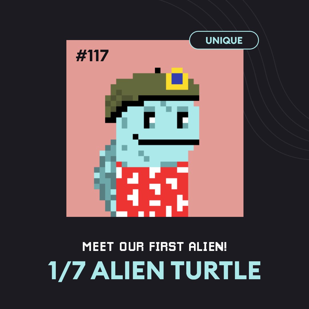 ITS OFFICIAL 💪

The first super rare has been minted!

Turtle #117 is our first alien turtle. 
Don't let the army hat scare you! He's a friendly alien who likes Christmas so much, the other turtles made him wear an xmas sweater 🎄.

Find him on:
opensea.io/assets/0x69c21…

#PXTURT
