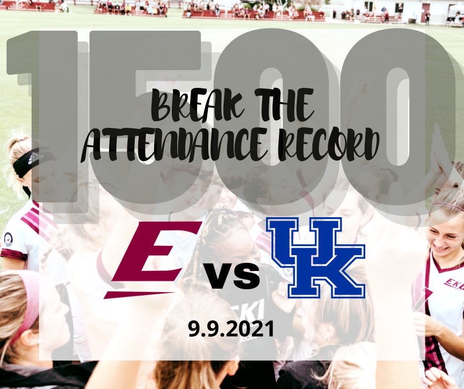 CLEAR YOUR CALENDARS THURSDAY!📆 We are aiming to BREAK OUR ATTENDANCE RECORD 1️⃣5️⃣0️⃣0️⃣ Sept 9th at 4:00 PM EST when your EKU Colonels take on University of Kentucky #FOF #breaktherecord #ncaa #collegesoccer #ASUN #builtforthis #ASUNsoccer