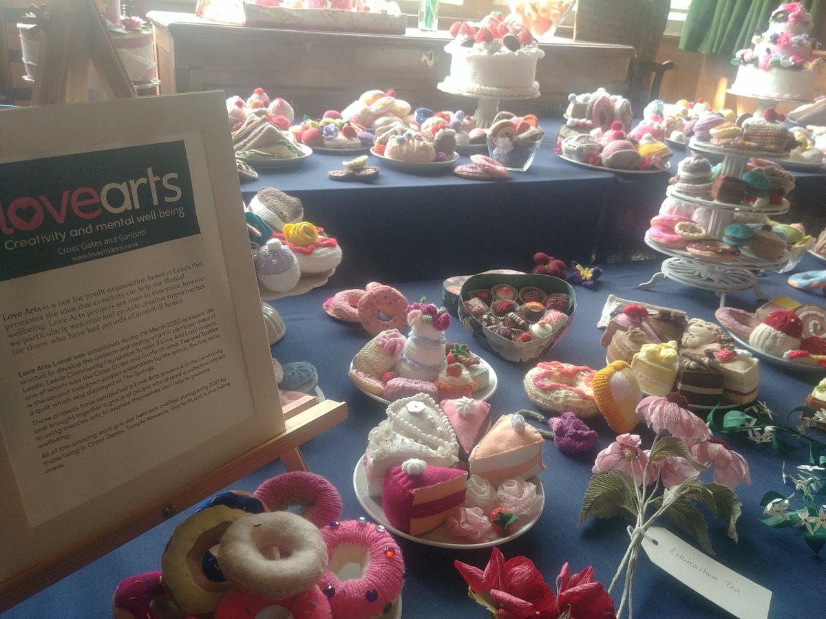 There's also an ace <a href="/LoveArtsLeeds/">LoveArtsLeeds</a> woolcrafted afternoon tea on display too! We spent quite a lot of time admiring the time &amp; effort &amp; saying stuff like "they look cakes - coconutty" etc.