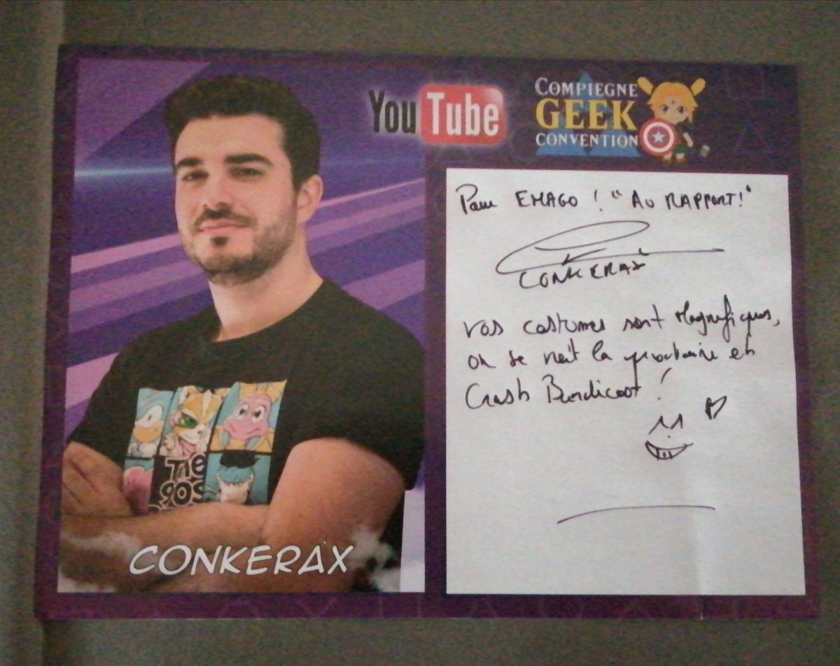 Emago60's tweet image. Ça a été sympa de rencontrer @conkerax ce week-end à la convention geek de Compiègne. Promis la prochaine fois, je prendrai mon costume Crash Bandicoot. ^^
