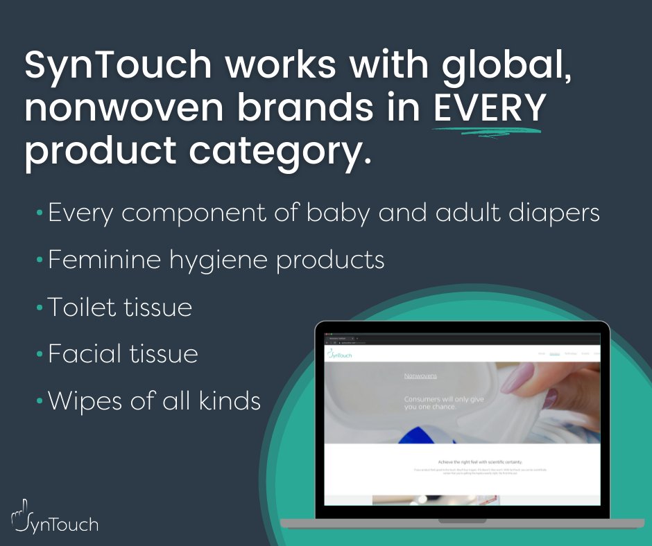 With #disposable #nonwovens, product feel is key to both trial and repeat. 
We can answer all of your nonwoven #haptic questions accurately, the first time.

Let's discuss your questions: syntouchinc.com/nonwovens/

#haptics #hapticprofiles #thepoweroftouch #productfeel