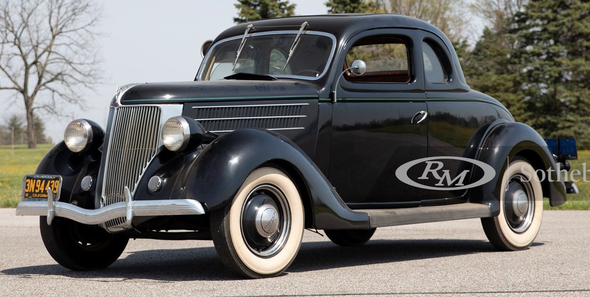 UltimativCars's tweet photo. #AuburnFall2021

Of the +1.1M #Ford #V8 #Model68 (see RT), 129,918  were #Coupé|s: 21,446 3-window &amp; 108,472 #5window (78,534 [Standard] &amp; 29,938 #DeLuxe).

This well-preserved 1936-unit, #Black-painted, was est. at US$14-18k (11.8-15.2k €) to be SOLD at US$20k (16.900 €). https://t.co/qFxuZMiAtx