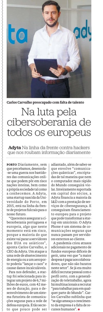 Adyta_pt's tweet photo. Numa reportagem dedicada às start ups em contexto de pandemia, o @JornalNoticias apresenta um artigo sobre a atividade e o momento atual da @Adyta_pt. https://t.co/cmcNYm0Qh3