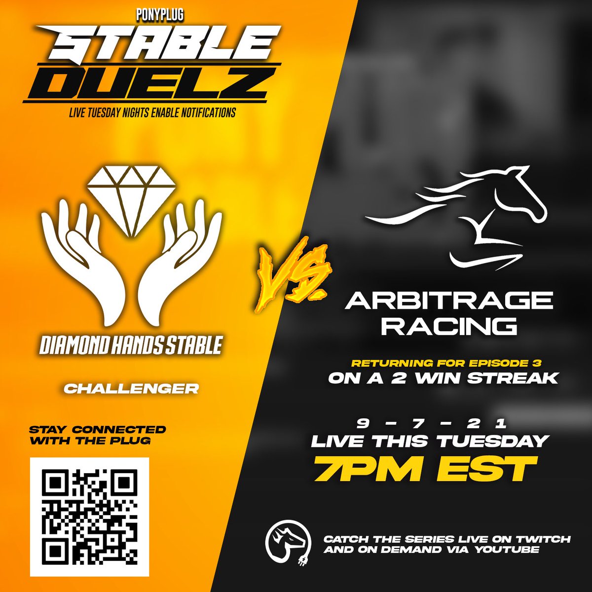 ponyplug247's tweet photo. 🚨STABLE DUELZ GIVEAWAY🚨
@arbitrageracin returns to defend their title against @zeddiamondhands this Tuesday Night EST. Retweet and follow to be entered into a giveaway for a chance to win a UU tomorrow night 👀 #stableduelz #zedrun #esports #twitch #BlockchainGaming https://t.co/e9I9jyJm18