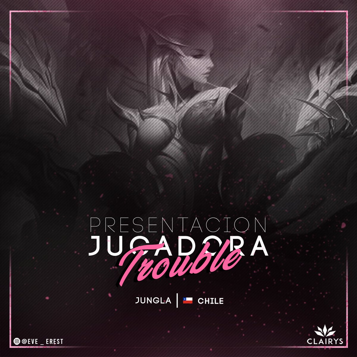 Clairysteam's tweet photo. "Ahora todos conocerán lo que es el verdadero dolor"

Es hora de presentar a la veloz y letal asesina capaz de fundirse en las sombras a voluntad, Trouble, el abrazo de la agonía, la jungla de Clairys. ¡Le deseamos la mejor de las suertes!

#GOCLS #SeCaenAPedazos https://t.co/jDXRtd4bcc