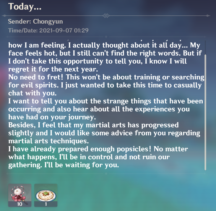cryoizm's tweet photo. chongyun was the letter really for us 🤔 https://t.co/EMiiO7S0Fq