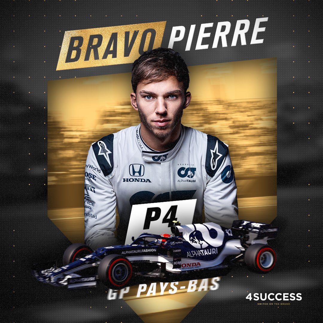 .<a href="/PierreGASLY/">PIERRE GASLY 🇫🇷</a> a terminé ⓸e ce dimanche au #DutchGP🇳🇱 
Félicitations pour cette belle perf’🥳
👉 Rdv maintenant à #Monza le week-end prochain, où il remporta il y a un an jour pour jour son 1er GP 🏆🤩 #F1 #Formula1 #Team4S💫