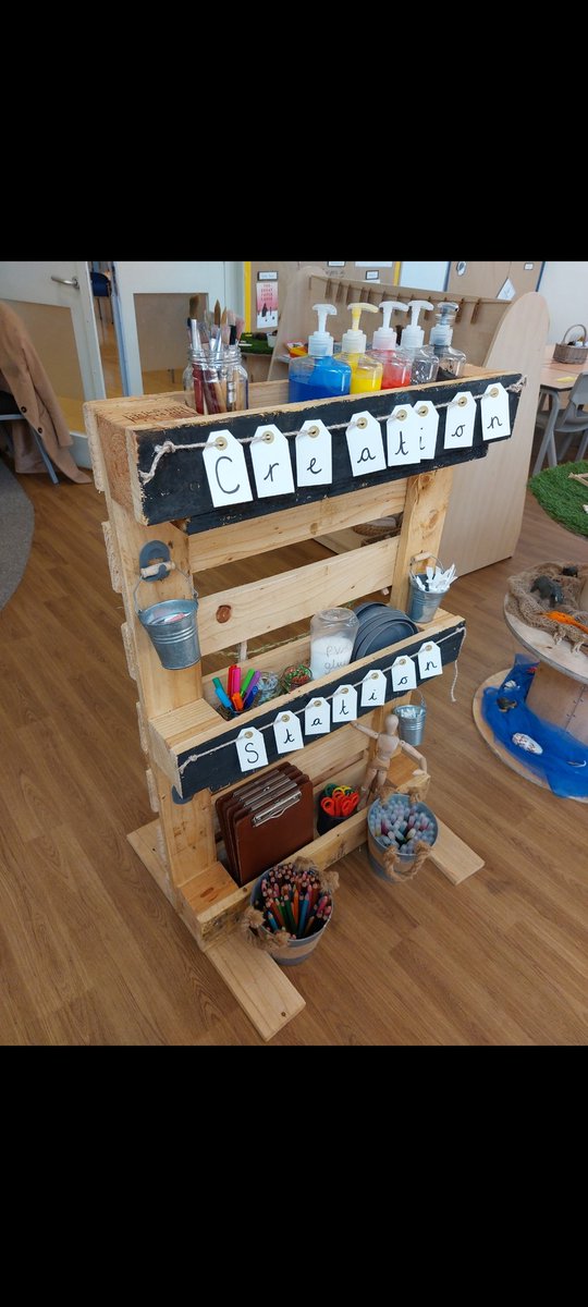miss_stead's tweet photo. One more sleep until 23 little ones get to explore their new classroom. 🌟 It's amazing what you can do with a couple of cable reels and pallets! 🔨🔧🪚💚 #year1 #year1provision #newschoolyear #DIY https://t.co/DtnmCUa24W