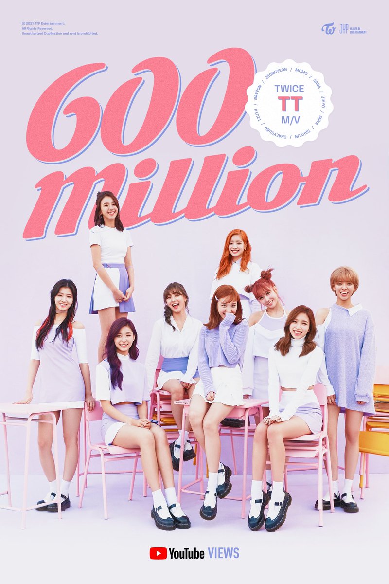 doitforourtwice's tweet image. [📰] "TT" de TWICE es el PRIMER MV de un grupo de JYPE en llegar a 600M y el segundo Korean Girl Group en hacerlo. 

Más records para nuestras chicas. Muy merecido! 🥳

TWICE 1ST 600M VIEWS #TT600M @JYPETWICE