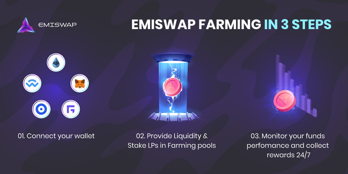 EmiSwap's tweet photo. Hey, EmiSwappers!

Interested in #YieldFarming on EmiSwap? That’s pretty easy!✅

Follow these 3 simple steps to start earning💰

EmiSwap Farming Pools👉https://t.co/lTJrhupWJI

If you have any questions, ask our community managers to help👨‍💻👩‍💻

#EmiSwap #DeFi #Cryptocurrency #DEX https://t.co/v2T11S0osS