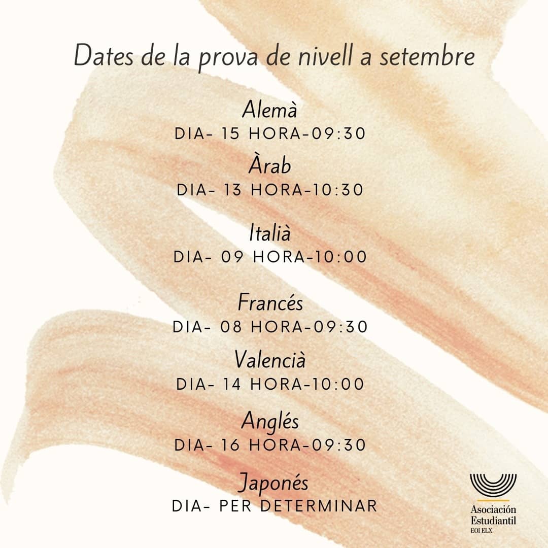 Hoy es el último día para la inscripción en la prueba de nivel. 
Esta prueba te permite acceder a la EOI sin acreditar un certificado. Sin embargo, aprobarla no garantiza una plaza escolar. El resultado de la prueba solo es válido para el curso actual.+ info en la web de la EOI.