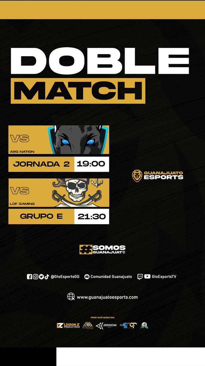 𝗗𝗢𝗕𝗟𝗘 𝗖𝗔𝗥𝗧𝗘𝗟𝗘𝗥𝗔 🔥

Esta noche tenemos dos encuentros interesantes en la arena de #ClashRoyale. 👑🦁🖤💛

🏆 <a href="/COR_Cup/">COR Cup</a>
🆚 @ANationtm 

🏆 <a href="/PrinceLeagueCR/">Prince League</a> 
🆚 <a href="/LcfGaming_CR/">LCF GAMING</a>
📺 twitch.tv/alexusumaki 

¡POR EL DOBLETE! 🦁🔥

#SomosGuanajuato
