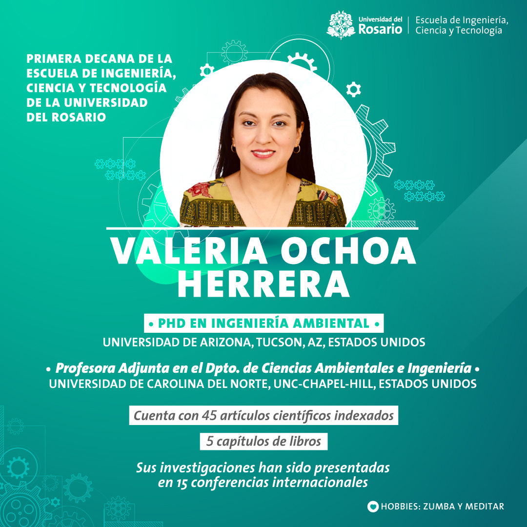 ICT_URosario's tweet photo. ¡Bienvenida Dra. Valeria Ochoa Herrera! nueva Decana de @ICT_URosario en @URosario 

@ValeriaOchoaHe2 ha realizado varios proyectos de investigación en calidad de agua, tratamiento de efluentes, biorremediación anaeróbica, y sostenibilidad.

¡Estamos muy felices con su llegada! https://t.co/mOxs9bcLAO