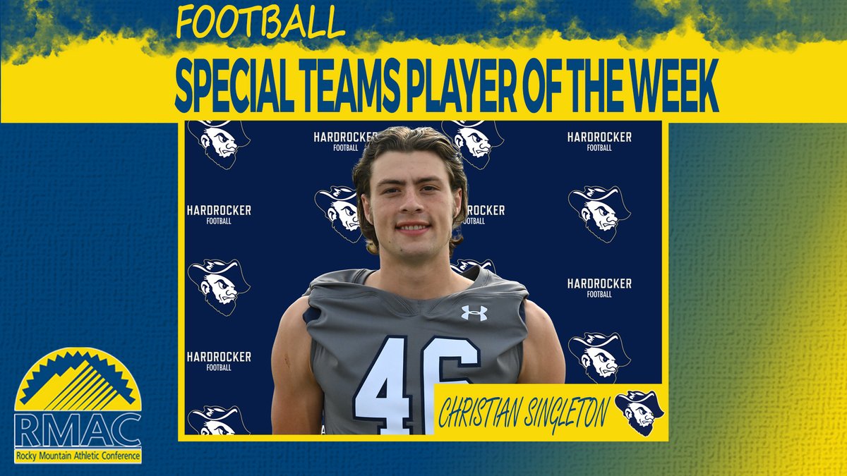 RMAC_SPORTS's tweet photo. South Dakota Mines' Christian Singleton came up huge for the Hardrockers in their season-opener, notching a pair of crucial blocks in a 34-31 win.

For that, he is your RMAC 🏈 Special Teams Player of the Week!

📰 - https://t.co/u61LkZIvNx

#HardrockLife | #EverythingElevated https://t.co/yKoifMAgDv