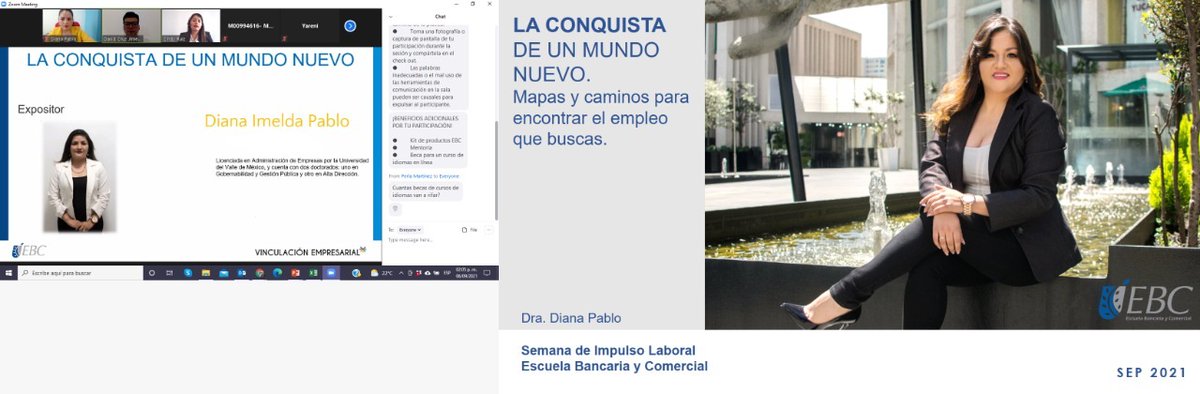 AureaSolutions's tweet photo. Hoy la Dra. Diana Pablo, se presenta como ponente:

En la conferencia en línea titulada “La Conquista de un Mundo Nuevo" de la EBC.

Con el tema: "Mapas y caminos para encontrar el empleo que buscas".

¡Le deseamos éxito en todos sus proyectos!

Estamos muy orgullosos de usted. https://t.co/BStJzumLF8