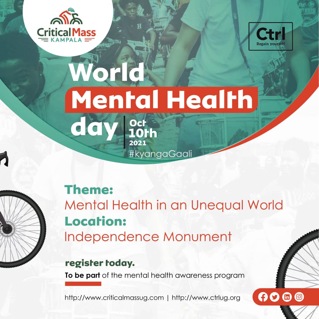 CriticalMassKla's tweet photo. The fight is not over yet, we can still get well because the health of your mind is key.
#WorldMentalHealthDay
#MentalHealth
#KyangaGaali
#resilience #mentalwellbeing
#bikeforhealth https://t.co/mHdisqNcZu