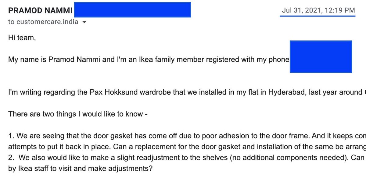 PramodNammi's tweet photo. Mailed you on July 31st as per instructions from customer care agent. Seems like no one respnds on time. Only one message from you since then and no resolution or next steps. https://t.co/gW8LK3onHG