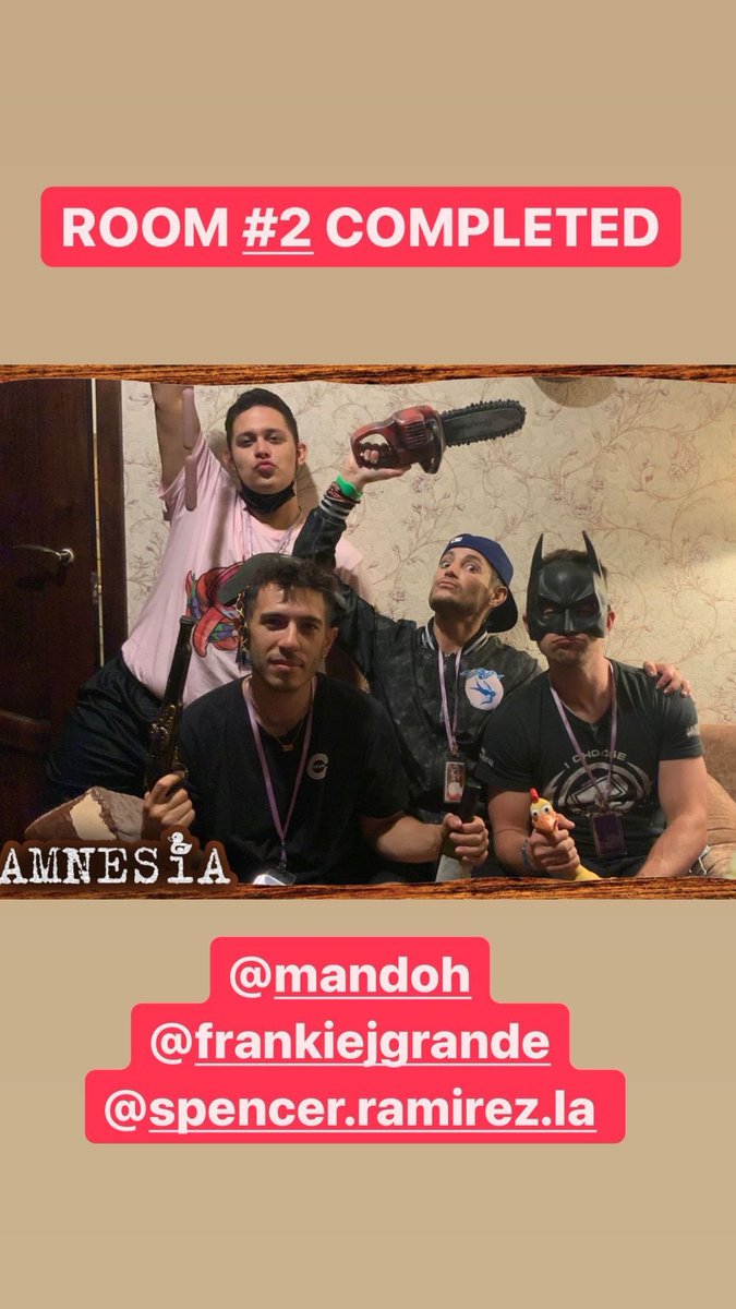 OhSnapFrankieJG's tweet photo. It was an escape-room-a-palooza for @FrankieJGrande @SalinaEstitties Mandoh &amp; @spenceramirez at @QuestroomLA and we’re guessing they CRUSHED it! ⛓🔒🗝🤪 https://t.co/0X3JwCX7Vc