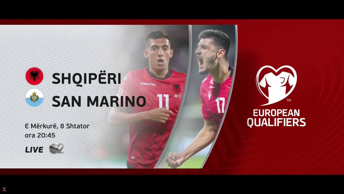 ALBANIE - SAINT MARIN

🗓️ Mercredi 8 Septembre
⏱️ 20:45
🏟️ Stadium Elbasan Arena, Elbasan

#ALBSMR  #WCQualifiers  #WCQ2022 
#ForcaShqipëria 🔴⚫️