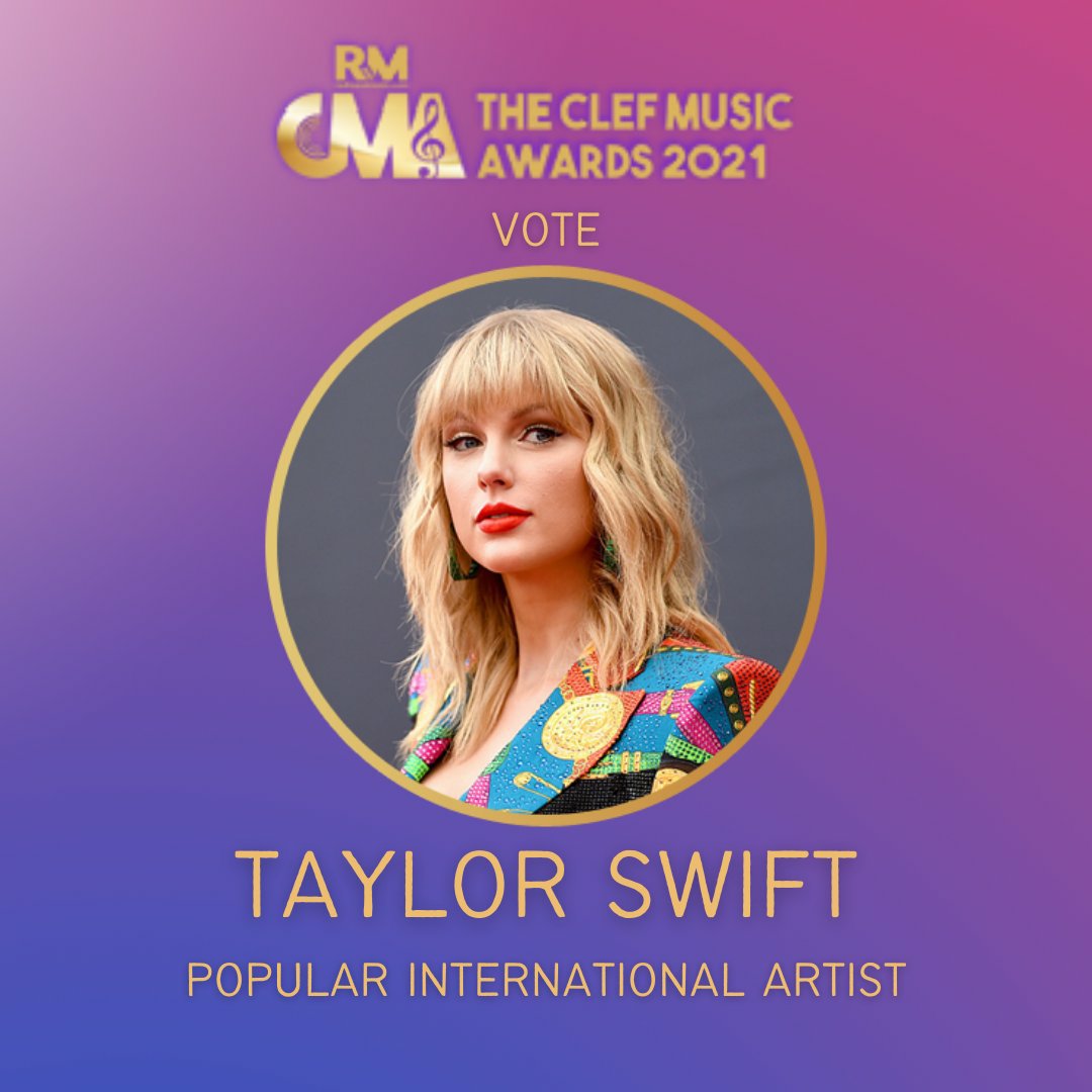 TaylorPeru13's tweet photo. 🏆| Taylor Swift is nominated for "Popular International Artist" at The Clef Music Awards 2021 in India. #TheCMAs 🇮🇳

— The ceremony will take place on September 18th, vote with your emails: https://t.co/XmNf9dibhs https://t.co/5tcq5nxFj8