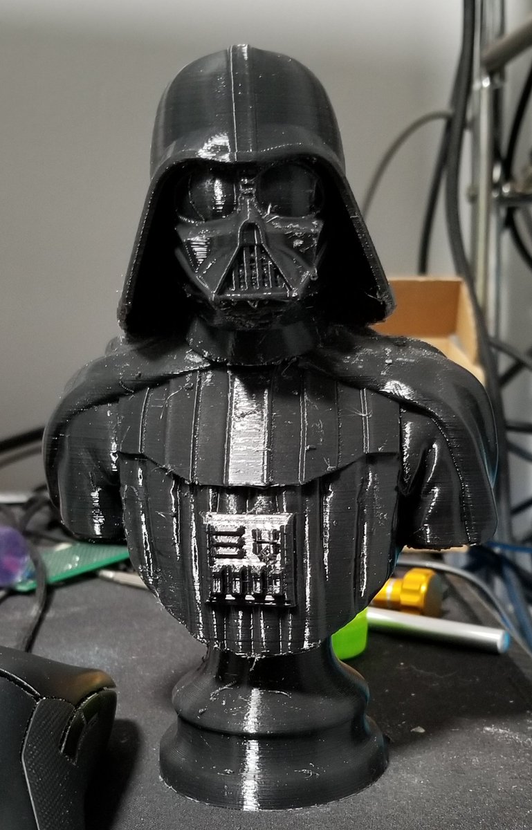 Real_Mike_R's tweet photo. A friend of mine asked for a #starwars #DarthVader bust so I just #3dprinted him one on the @voxelab #Aquila.  Removed the supports and filed some rough spots. Will need to be sanded and primed but overall came out very nice. @ff3dprinters #flashforgegiveaway #3Dprinting #3dprint https://t.co/K5JbWKofN5